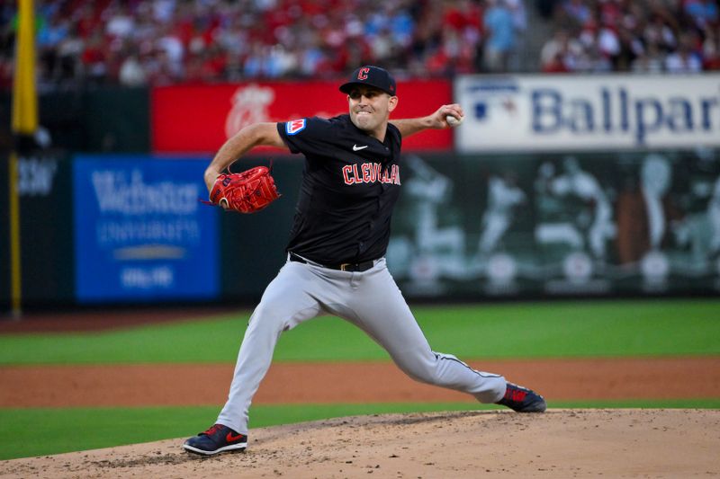 Sep 21, 2024; St. Louis, Missouri, USA;  Cleveland Guardians starting pitcher Matthew Boyd (16) pitches against the St. Louis Cardinals during the second inning at Busch Stadium. Mandatory Credit: Jeff Curry-Imagn Images