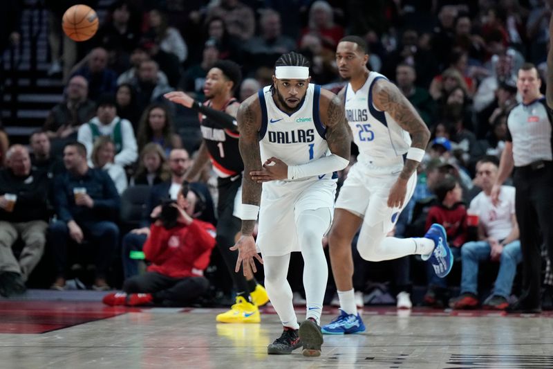 PORTLAND, OREGON - DECEMBER 01: Jaden Hardy #1 of the Dallas Mavericks celebrates after making a three point shot during the second half against the Portland Trail Blazers at Moda Center on December 01, 2024 in Portland, Oregon. NOTE TO USER: User expressly acknowledges and agrees that, by downloading and or using this photograph, User is consenting to the terms and conditions of the Getty Images License Agreement. (Photo by Soobum Im/Getty Images)