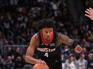 DENVER, CO - DECEMBER 8: Jalen Green #4 of the Houston Rockets dribbles the ball during the game against the Denver Nuggets on December 8, 2023 at the Ball Arena in Denver, Colorado. NOTE TO USER: User expressly acknowledges and agrees that, by downloading and/or using this Photograph, user is consenting to the terms and conditions of the Getty Images License Agreement. Mandatory Copyright Notice: Copyright 2023 NBAE (Photo by Bart Young/NBAE via Getty Images)