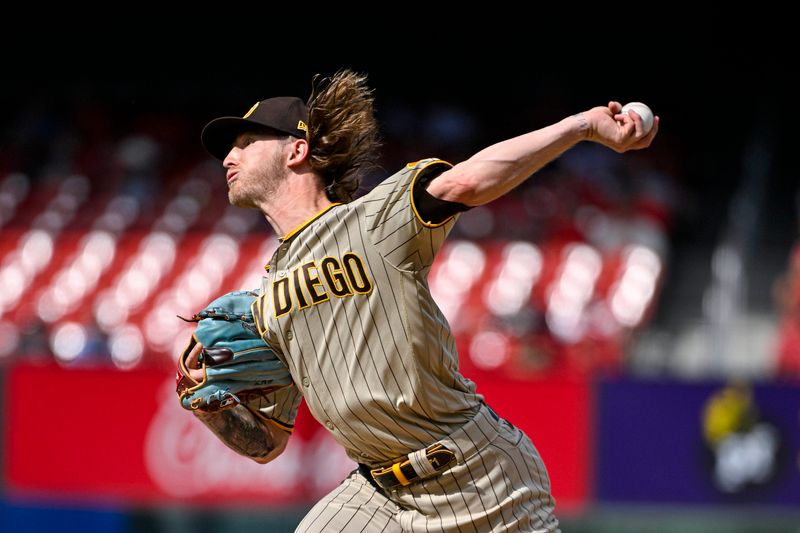 Aug 30, 2023; St. Louis, Missouri, USA;  San Diego Padres relief pitcher Josh Hader (71) pitches against the St. Louis Cardinals during the ninth inning at Busch Stadium. Mandatory Credit: Jeff Curry-USA TODAY Sports