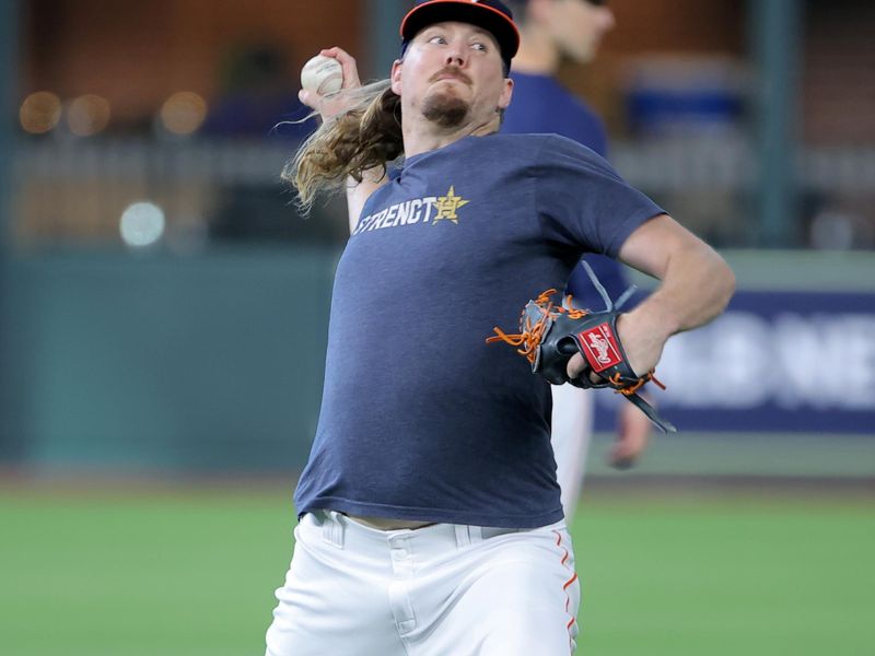 Oct 15, 2023; Houston, Texas, USA; Houston Astros pitcher Ryne Stanek (45) before game one of the ALCS for the 2023 MLB playoffs at Minute Maid Park. Mandatory Credit: Erik Williams-USA TODAY Sports