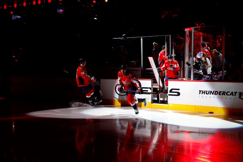 Mar 24, 2024; Washington, District of Columbia, USA; The Washington Capitals players take the ice prior to their game against the Winnipeg Jets at Capital One Arena. Mandatory Credit: Amber Searls-USA TODAY Sports