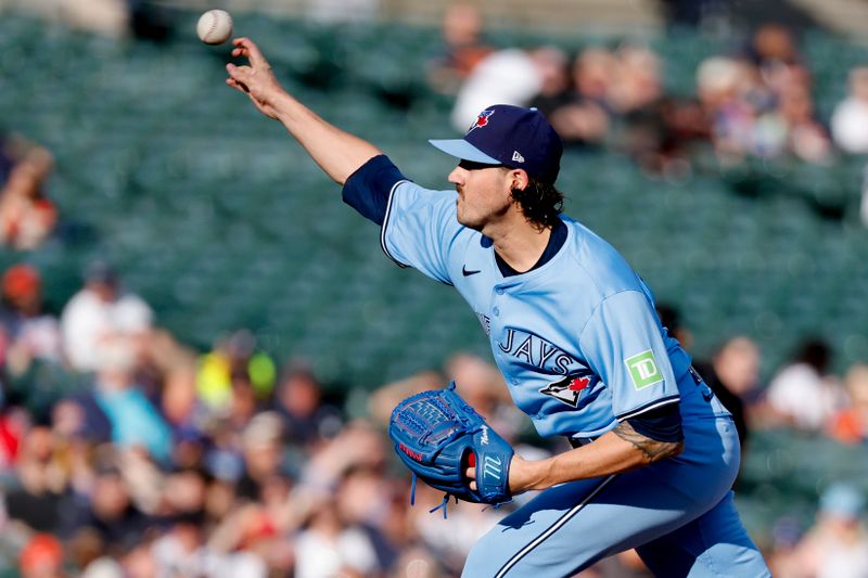 May 23, 2024; Detroit, Michigan, USA;  Toronto Blue Jays starting pitcher Kevin Gausman (34) pitches in the first inning against the Detroit Tigers at Comerica Park. Mandatory Credit: Rick Osentoski-USA TODAY Sports