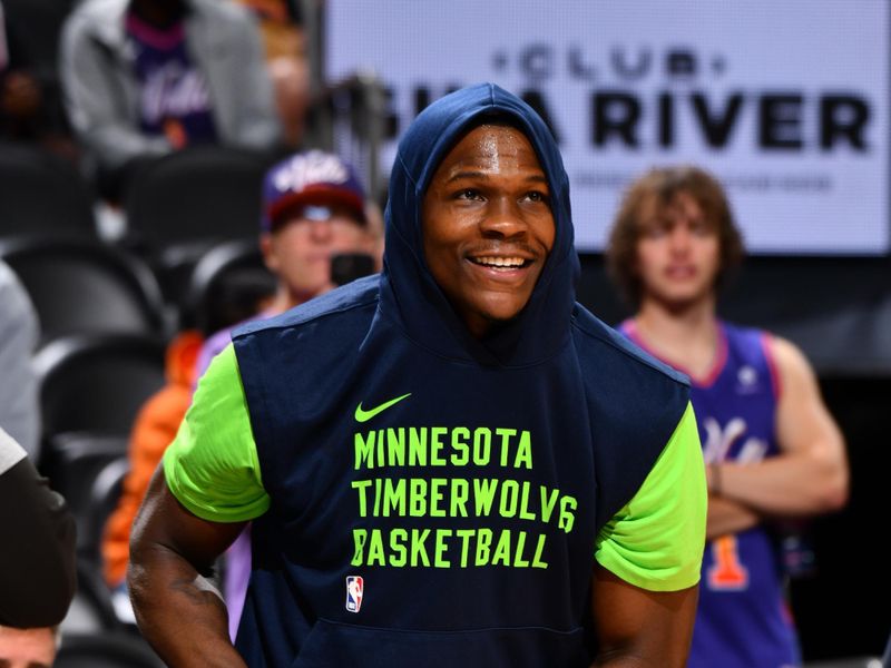 PHOENIX, AZ - APRIL 5: Anthony Edwards #5 of the Minnesota Timberwolves warms up before the game against the Phoenix Suns on April 5, 2024 at Footprint Center in Phoenix, Arizona. NOTE TO USER: User expressly acknowledges and agrees that, by downloading and or using this photograph, user is consenting to the terms and conditions of the Getty Images License Agreement. Mandatory Copyright Notice: Copyright 2024 NBAE (Photo by Barry Gossage/NBAE via Getty Images)