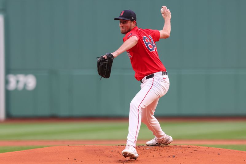 Jul 12, 2024; Boston, Massachusetts, USA; Boston Red Sox starting pitcher Cooper Criswell (64) throws a pitch during the first inning against the Kansas City Royals at Fenway Park. Mandatory Credit: Paul Rutherford-USA TODAY Sports