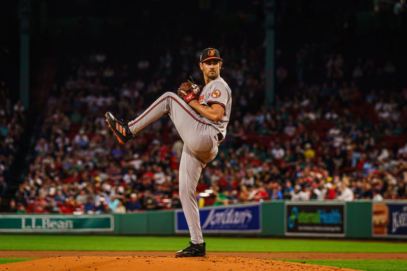 Sep 11, 2024; Boston, Massachusetts, USA; Baltimore Orioles starting pitcher Dean Kremer (64) throws a pitch against the Boston Red Sox in the first inning at Fenway Park. Mandatory Credit: David Butler II-Imagn Images