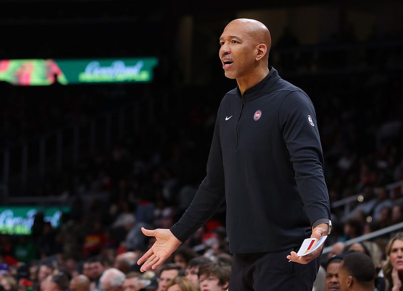 ATLANTA, GEORGIA - DECEMBER 18:  Head coach Monty Williams of the Detroit Pistons reacts against the Atlanta Hawks during the second quarter at State Farm Arena on December 18, 2023 in Atlanta, Georgia.  NOTE TO USER: User expressly acknowledges and agrees that, by downloading and/or using this photograph, user is consenting to the terms and conditions of the Getty Images License Agreement.  (Photo by Kevin C. Cox/Getty Images)