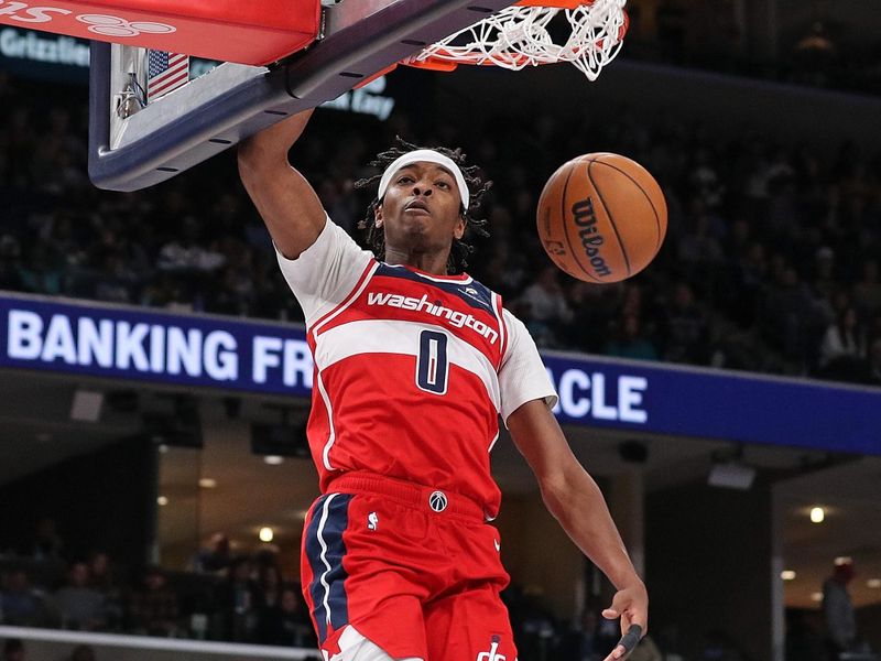 MEMPHIS, TENNESSEE - NOVEMBER 08: Bilal Coulibaly #0 of the Washington Wizards goes to the basket during the first half against the Memphis Grizzlies at FedExForum on November 08, 2024 in Memphis, Tennessee. NOTE TO USER: User expressly acknowledges and agrees that, by downloading and or using this photograph, User is consenting to the terms and conditions of the Getty Images License Agreement. (Photo by Justin Ford/Getty Images)