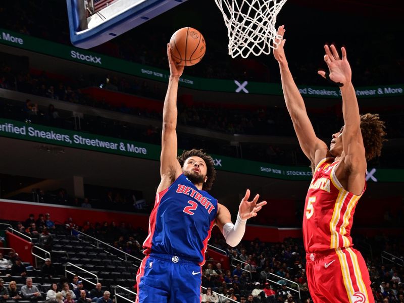 DETROIT, MI - NOVEMBER 8: Cade Cunningham #2 of the Detroit Pistons shoots the ball during the game against the Atlanta Hawks on November  8, 2024 at Little Caesars Arena in Detroit, Michigan. NOTE TO USER: User expressly acknowledges and agrees that, by downloading and/or using this photograph, User is consenting to the terms and conditions of the Getty Images License Agreement. Mandatory Copyright Notice: Copyright 2024 NBAE (Photo by Chris Schwegler/NBAE via Getty Images)