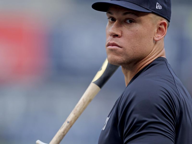 Jun 6, 2025; Bronx, New York, USA; New York Yankees right fielder Aaron Judge (99) during batting practice before a game against the Boston Red Sox at Yankee Stadium. Mandatory Credit: Brad Penner-Imagn Images