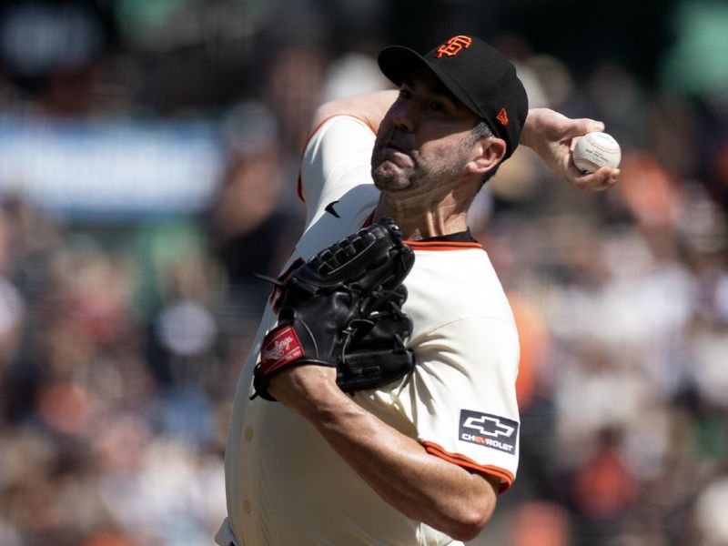Sep 27, 2025; San Francisco, California, USA; San Francisco Giants starting pitcher Justin Verlander (35) delivers a pitch against the Colorado Rockies during the first inning at Oracle Park. Mandatory Credit: D. Ross Cameron-Imagn Images