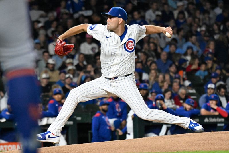 Sep 24, 2025; Chicago, Illinois, USA;  Chicago Cubs pitcher Matthew Boyd (16) throws a pitch during the first inning against the New York Mets at Wrigley Field. Mandatory Credit: Matt Marton-Imagn Images