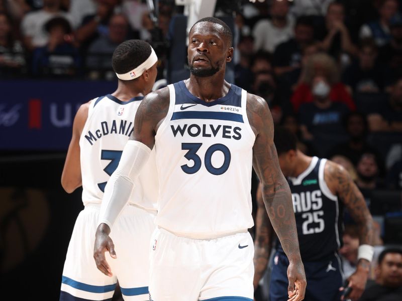 MINNEAPOLIS, MN -  OCTOBER 29: Julius Randle #30 of the Minnesota Timberwolves looks on during the game against the Dallas Mavericks on October 29, 2024 at Target Center in Minneapolis, Minnesota. NOTE TO USER: User expressly acknowledges and agrees that, by downloading and or using this Photograph, user is consenting to the terms and conditions of the Getty Images License Agreement. Mandatory Copyright Notice: Copyright 2024 NBAE (Photo by David Sherman/NBAE via Getty Images)