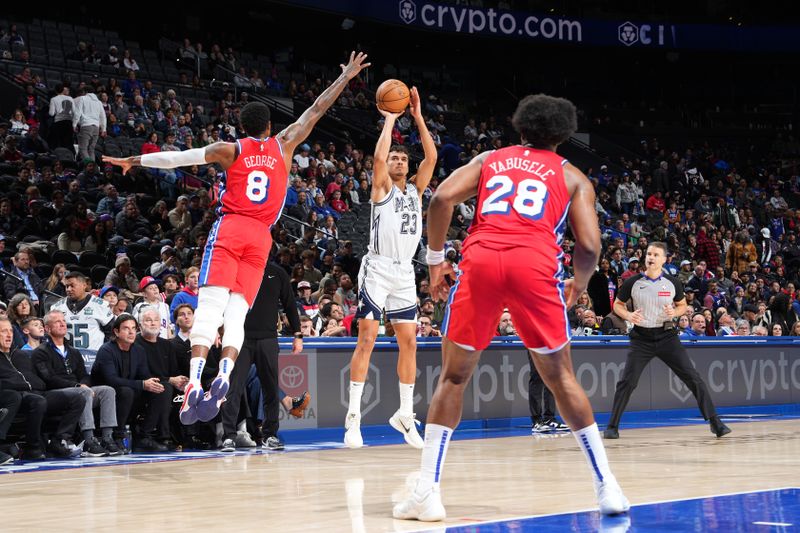 PHILADELPHIA, PA - DECEMBER 6: Tristan da Silva #23 of the Orlando Magic shoots the ball during the game against the Philadelphia 76ers on December 6, 2024 at the Wells Fargo Center in Philadelphia, Pennsylvania NOTE TO USER: User expressly acknowledges and agrees that, by downloading and/or using this Photograph, user is consenting to the terms and conditions of the Getty Images License Agreement. Mandatory Copyright Notice: Copyright 2024 NBAE (Photo by Jesse D. Garrabrant/NBAE via Getty Images)