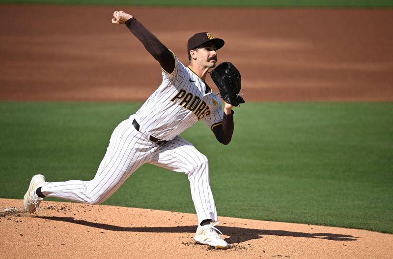 Jul 13, 2024; San Diego, California, USA; San Diego Padres starting pitcher Dylan Cease (84) pitches against the Atlanta Braves during the first inning at Petco Park. Mandatory Credit: Orlando Ramirez-USA TODAY Sports 