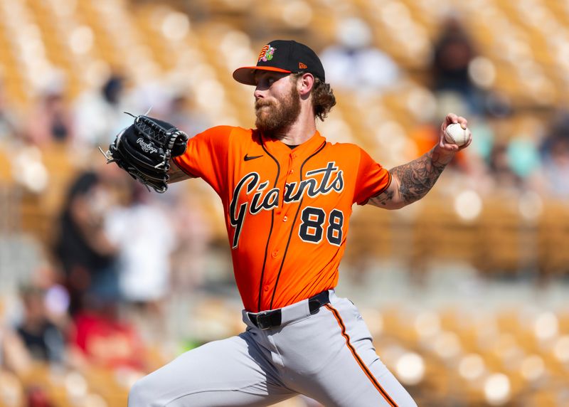 Mar 2, 2026; Phoenix, Arizona, USA; San Francisco Giants pitcher Carson Whisenhunt against the Chicago White Sox during a spring training game at Camelback Ranch-Glendale. Mandatory Credit: Mark J. Rebilas-Imagn Images
