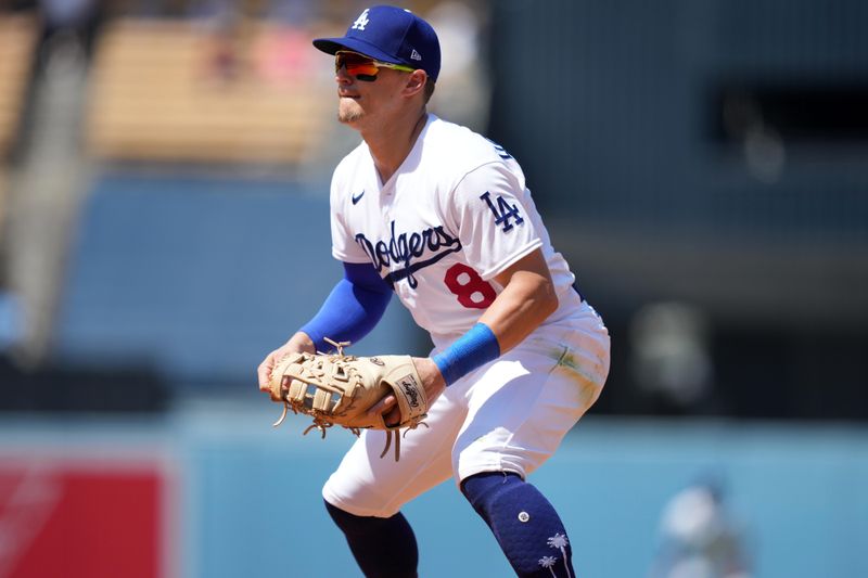 Jul 30, 2023; Los Angeles, California, USA; Los Angeles Dodgers shortstop Enrique Hernandez (8) during a game against the Cincinnati Reds at Dodger Stadium. Mandatory Credit: Kirby Lee-USA TODAY Sports