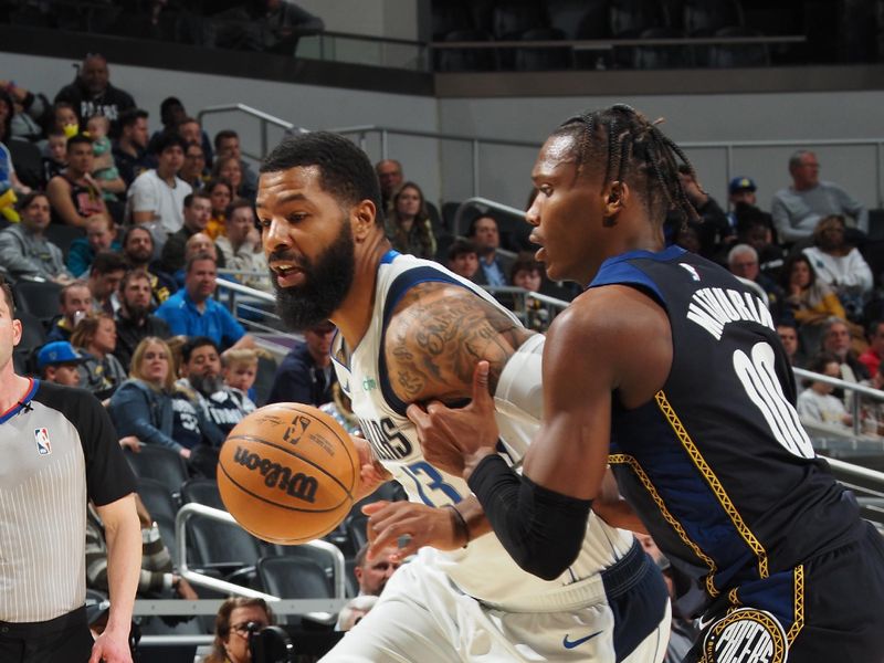 INDIANAPOLIS, IN - MARCH 27: Markieff Morris #13 of the Dallas Mavericks dribbles the ball during the game against the Indiana Pacers on March 27, 2023 at Gainbridge Fieldhouse in Indianapolis, Indiana. NOTE TO USER: User expressly acknowledges and agrees that, by downloading and or using this Photograph, user is consenting to the terms and conditions of the Getty Images License Agreement. Mandatory Copyright Notice: Copyright 2023 NBAE (Photo by Ron Hoskins/NBAE via Getty Images)