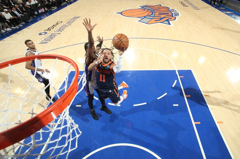 NEW YORK, NY - APRIL 4: Jalen Brunson #11 of the New York Knicks drives to the basket during the game against the Sacramento Kings on April 4, 2024 at Madison Square Garden in New York City, New York.  NOTE TO USER: User expressly acknowledges and agrees that, by downloading and or using this photograph, User is consenting to the terms and conditions of the Getty Images License Agreement. Mandatory Copyright Notice: Copyright 2024 NBAE  (Photo by Nathaniel S. Butler/NBAE via Getty Images)