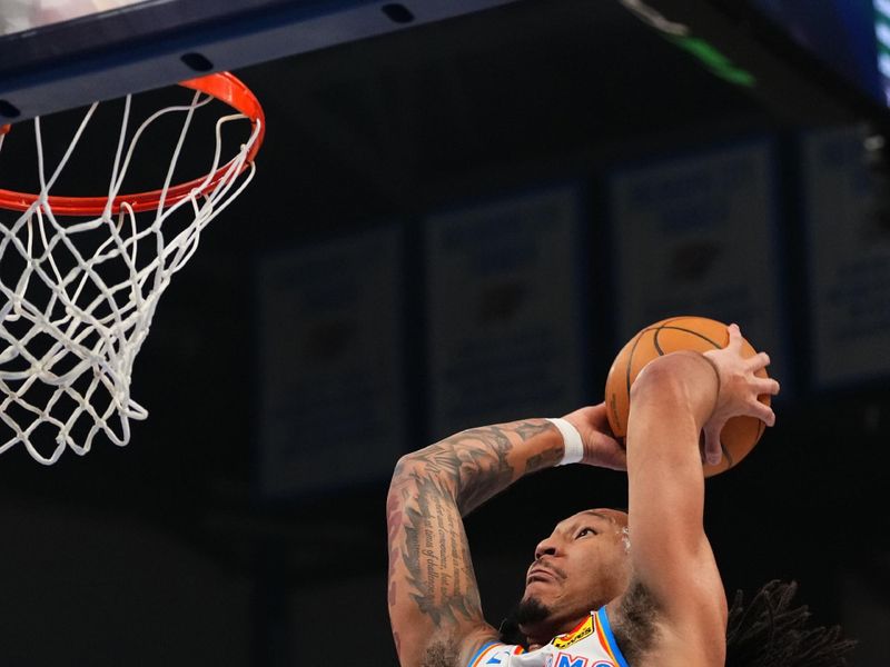 OKLAHOMA CITY, OK - FEBRUARY 3:  Jaylin Williams #6 of the Oklahoma City Thunder dunks the ball during the game against the Milwaukee Bucks on February 3, 2025 at Paycom Center in Oklahoma City, Oklahoma. NOTE TO USER: User expressly acknowledges and agrees that, by downloading and or using this photograph, User is consenting to the terms and conditions of the Getty Images License Agreement. Mandatory Copyright Notice: Copyright 2025 NBAE (Photo by Cooper Neill/NBAE via Getty Images)