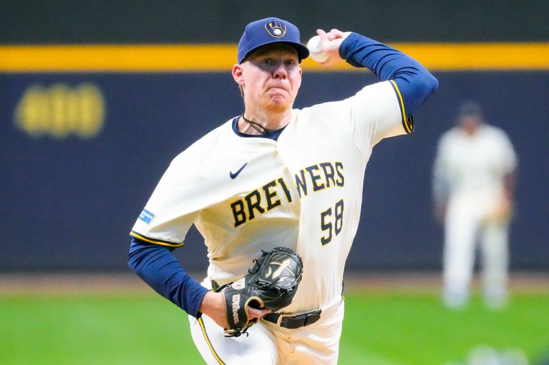 May 19, 2025; Milwaukee, Wisconsin, USA;  Milwaukee Brewers pitcher Rob Zastryzny (58) throws a pitch during the first inning against the Baltimore Orioles at American Family Field. Mandatory Credit: Jeff Hanisch-Imagn Images