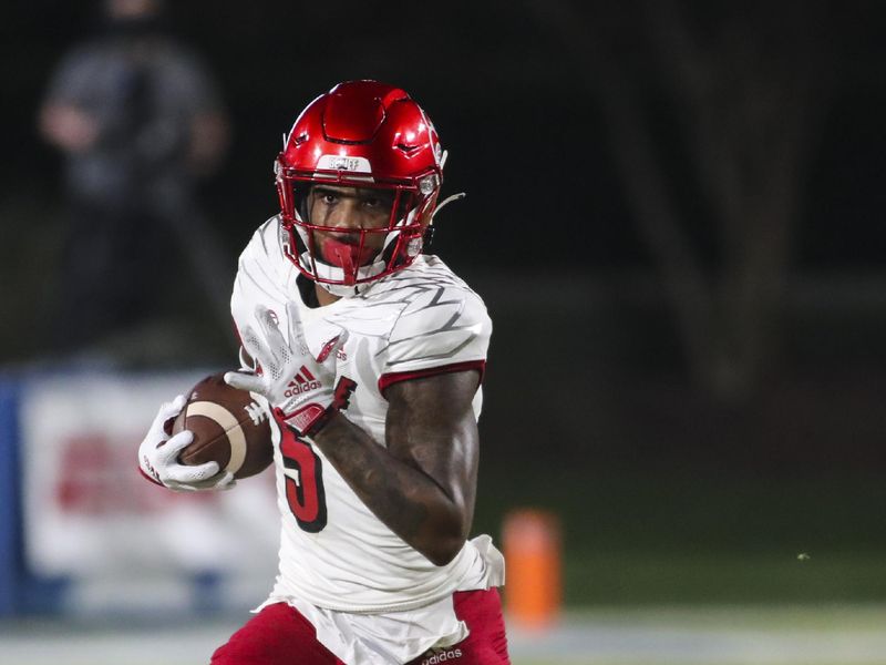 Nov 18, 2021; Durham, North Carolina, USA;  Louisville Cardinals wide receiver Shai Werts (5) runs with the ball during the 1st half of the game against the Louisville Cardinals at Wallace Wade Stadium. Mandatory Credit: Jaylynn Nash-USA TODAY Sports