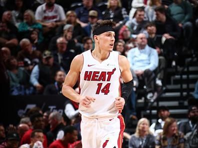 SALT LAKE CITY, UT - DECEMBER 30: Tyler Herro #14 of the Miami Heat runs up the court during the game against the Utah Jazz on December 30, 2023 at Delta Center in Salt Lake City, Utah. NOTE TO USER: User expressly acknowledges and agrees that, by downloading and or using this Photograph, User is consenting to the terms and conditions of the Getty Images License Agreement. Mandatory Copyright Notice: Copyright 2023 NBAE (Photo by Melissa Majchrzak/NBAE via Getty Images)