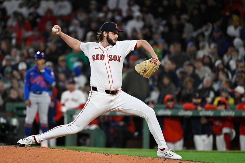 May 19, 2025; Boston, Massachusetts, USA; Boston Red Sox relief pitcher Justin Slaten (63) pitches against the New York Mets during the seventh inning at Fenway Park. Mandatory Credit: Eric Canha-Imagn Images