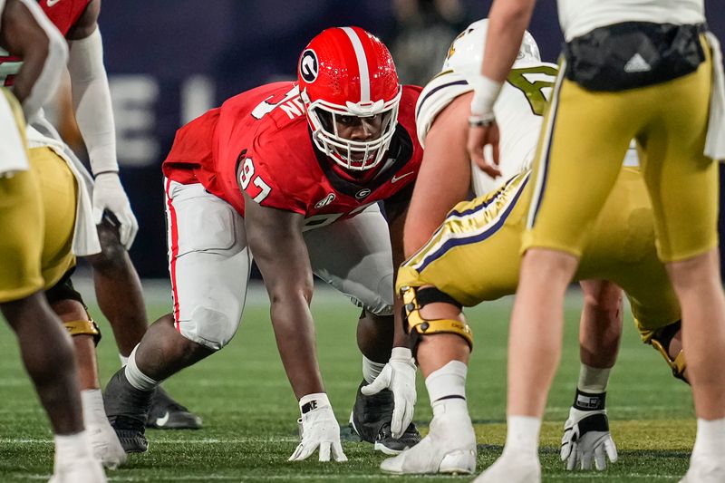 Nov 25, 2023; Atlanta, Georgia, USA; Georgia Bulldogs defensive lineman Warren Brinson (97) in action against the Georgia Tech Yellow Jackets during the second half at Hyundai Field. Mandatory Credit: Dale Zanine-USA TODAY Sports