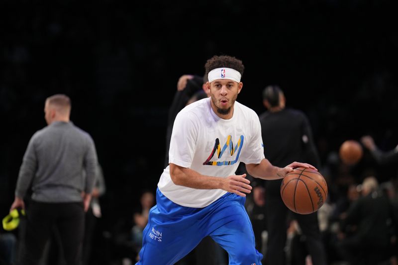 BROOKLYN, NY - NOVEMBER 20: Seth Curry #30 of the Brooklyn Nets warms up before the game against the Memphis Grizzlies on November 20, 2022 at Barclays Center in Brooklyn, New York. NOTE TO USER: User expressly acknowledges and agrees that, by downloading and or using this Photograph, user is consenting to the terms and conditions of the Getty Images License Agreement. Mandatory Copyright Notice: Copyright 2022 NBAE (Photo by Jesse D. Garrabrant/NBAE via Getty Images)