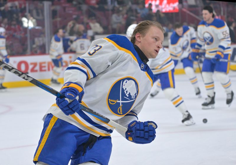 Oct 20, 2025; Montreal, Quebec, CAN; Buffalo Sabres defenseman Zach Metsa (73) skates during the warmup period before the game against the Montreal Canadiens at the Bell Centre. Mandatory Credit: Eric Bolte-Imagn Images