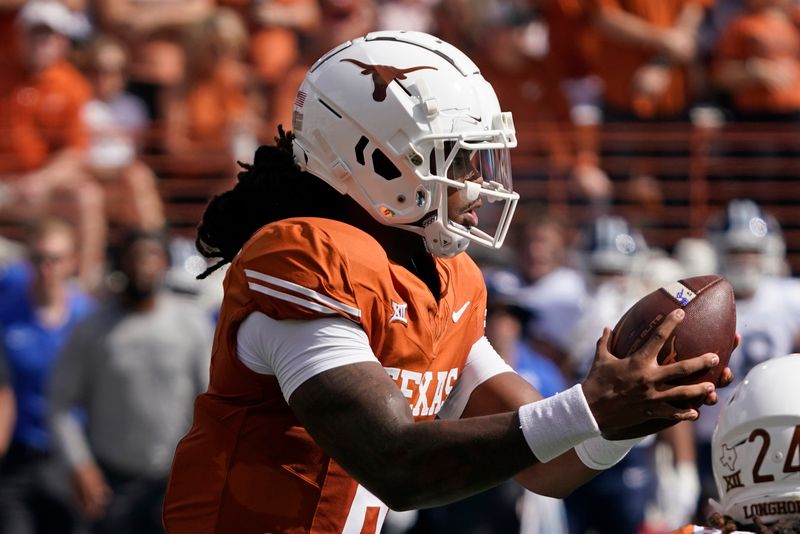 Oct 28, 2023; Austin, Texas, USA; Texas Longhorns quarterback Maalik Murphy (6) takes a snap in the first half against the Brigham Young Cougars at Darrell K Royal-Texas Memorial Stadium. Mandatory Credit: Scott Wachter-USA TODAY Sports