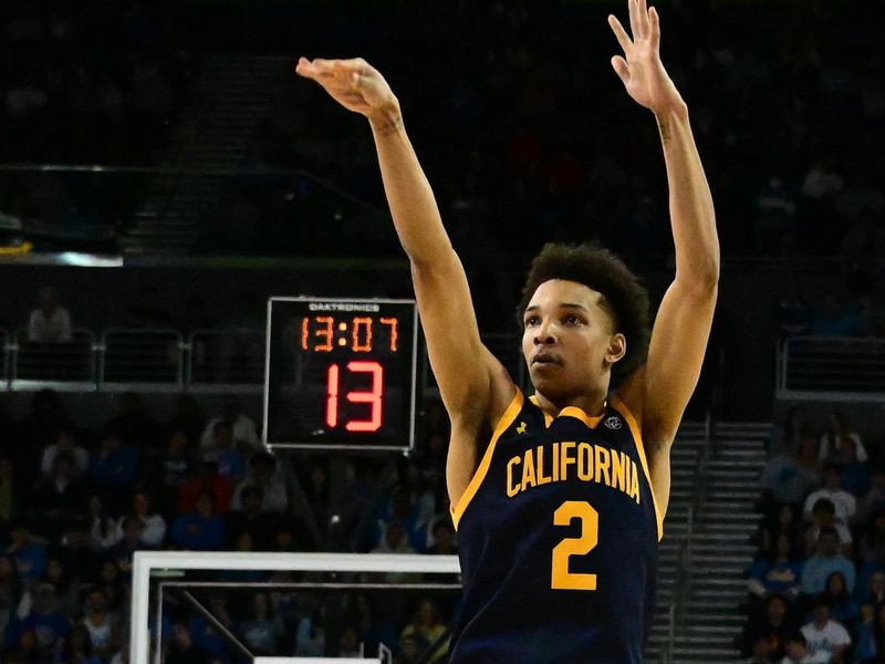 Feb 18, 2023; Los Angeles, California, USA; California Golden Bears forward Monty Bowser (2) shoots against the UCLA Bruins in a college basketball game at Pauley Pavilion presented by Wescom. Mandatory Credit: Richard Mackson-USA TODAY Sports