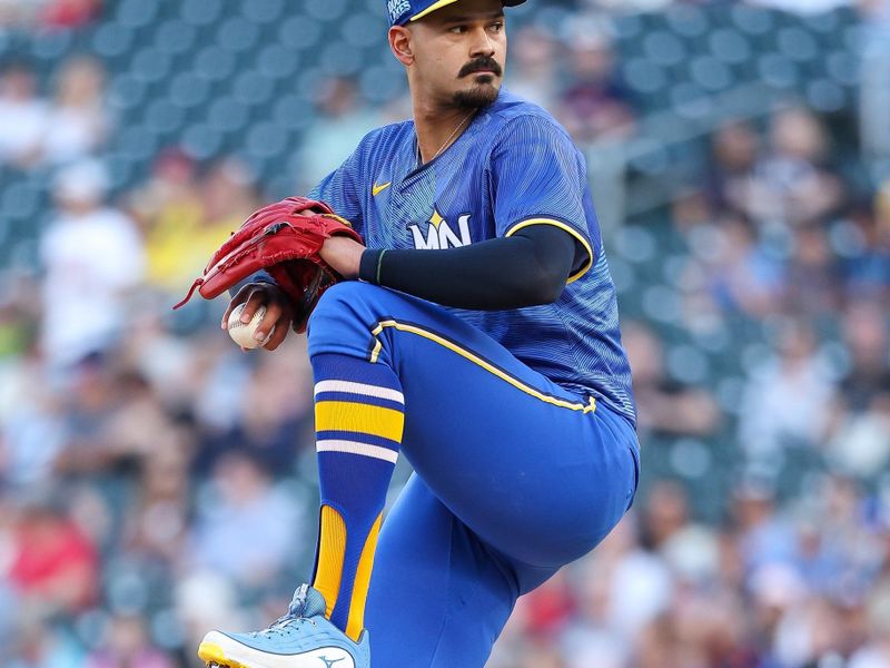 Jul 5, 2024; Minneapolis, Minnesota, USA; Minnesota Twins starting pitcher Pablo Lopez (49) delivers a pitch against the Houston Astros during the first inning at Target Field. Mandatory Credit: Matt Krohn-USA TODAY Sports