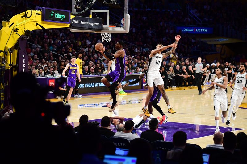 LOS ANGELES, CA - FEBRUARY 23:  Rui Hachimura #28 of the Los Angeles Lakers goes to the basket during the game on February 23, 2024 at Crypto.Com Arena in Los Angeles, California. NOTE TO USER: User expressly acknowledges and agrees that, by downloading and/or using this Photograph, user is consenting to the terms and conditions of the Getty Images License Agreement. Mandatory Copyright Notice: Copyright 2024 NBAE (Photo by Adam Pantozzi/NBAE via Getty Images)