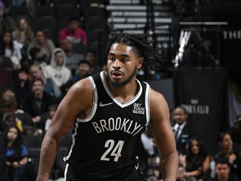 BROOKLYN, NY - NOVEMBER 3: Cam Thomas #24 of the Brooklyn Nets drives to the basket during the game against the Detroit Pistons on November 3, 2024 at Barclays Center in Brooklyn, New York. NOTE TO USER: User expressly acknowledges and agrees that, by downloading and or using this Photograph, user is consenting to the terms and conditions of the Getty Images License Agreement. Mandatory Copyright Notice: Copyright 2024 NBAE (Photo by David Dow/NBAE via Getty Images)