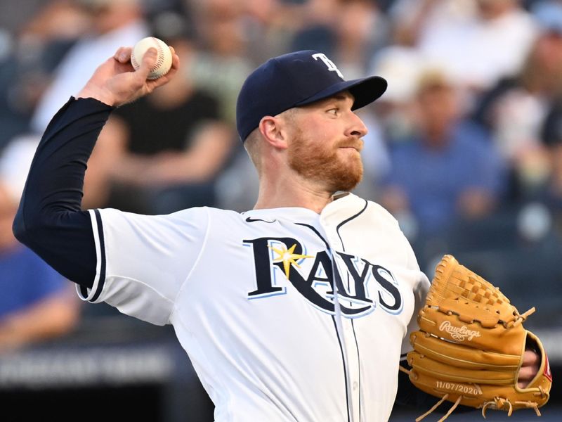 Apr 30, 2025; St. Petersburg, Florida, USA; Tampa Bay Rays starting pitcher Drew Rasmussen (57) throws a pitch in the first inning against the Kansas City Royals at George M. Steinbrenner Field. Mandatory Credit: Jonathan Dyer-Imagn Images
