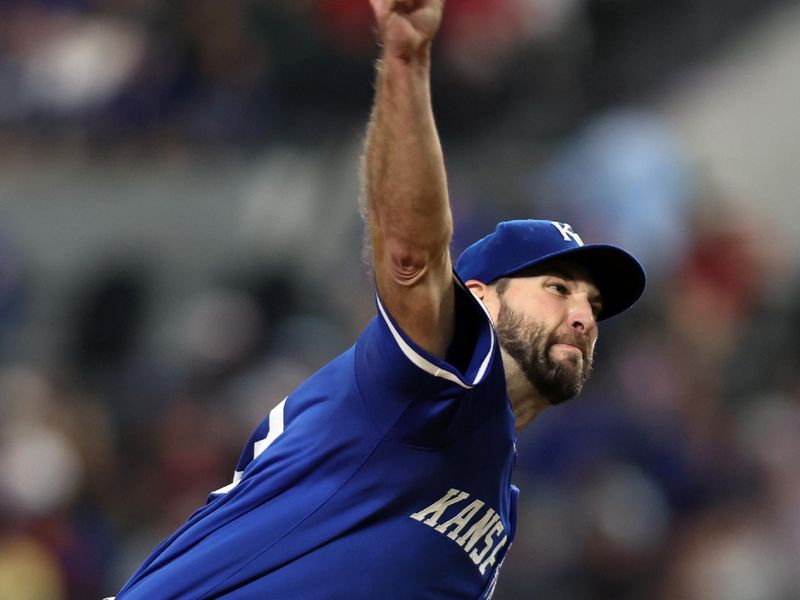 Jun 22, 2024; Arlington, Texas, USA; Kansas City Royals starting pitcher Michael Wacha (52) throws a pitch in the first inning against the Texas Rangers  at Globe Life Field. Mandatory Credit: Tim Heitman-USA TODAY Sports