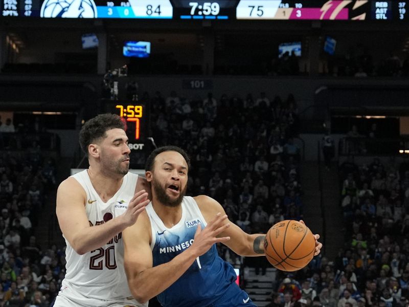 MINNEAPOLIS, MN -  MARCH 22: Kyle Anderson #1 of the Minnesota Timberwolves handles the ball during the game against the Cleveland Cavaliers on March 22, 2024 at Target Center in Minneapolis, Minnesota. NOTE TO USER: User expressly acknowledges and agrees that, by downloading and or using this Photograph, user is consenting to the terms and conditions of the Getty Images License Agreement. Mandatory Copyright Notice: Copyright 2024 NBAE (Photo by Jordan Johnson/NBAE via Getty Images)