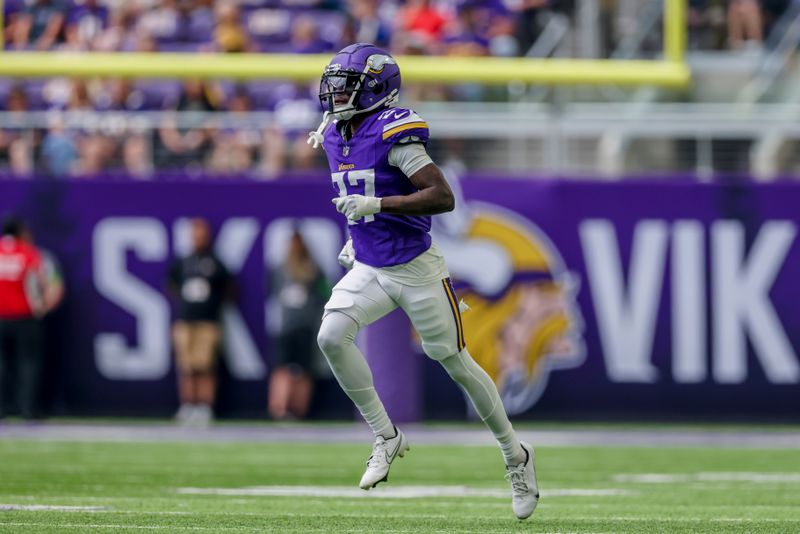 Minnesota Vikings cornerback Kalon Barnes (27) in action during the first half of an NFL preseason football game against the Arizona Cardinals, Saturday, Aug. 26, 2023 in Minneapolis. (AP Photo/Stacy Bengs)