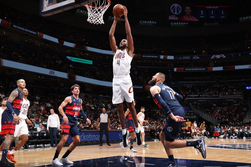 WASHINGTON, DC -? OCTOBER 26: Evan Mobley #4 of the Cleveland Cavaliers dunks the ball during the game against the Washington Wizards on October 26, 2024 at Capital One Arena in Washington, DC. NOTE TO USER: User expressly acknowledges and agrees that, by downloading and or using this Photograph, user is consenting to the terms and conditions of the Getty Images License Agreement. Mandatory Copyright Notice: Copyright 2024 NBAE (Photo by Stephen Gosling/NBAE via Getty Images)