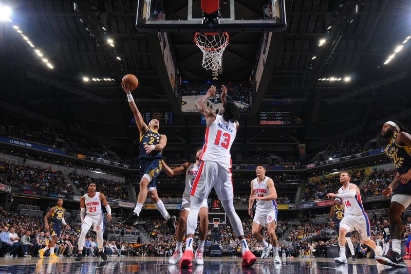 INDIANAPOLIS, IN - FEBRUARY 22:  Andrew Nembhard #2 of the Indiana Pacers goes to the basket during the game on February 22, 2024 at Gainbridge Fieldhouse in Indianapolis, Indiana. NOTE TO USER: User expressly acknowledges and agrees that, by downloading and or using this Photograph, user is consenting to the terms and conditions of the Getty Images License Agreement. Mandatory Copyright Notice: Copyright 2024 NBAE (Photo by Ron Hoskins/NBAE via Getty Images)