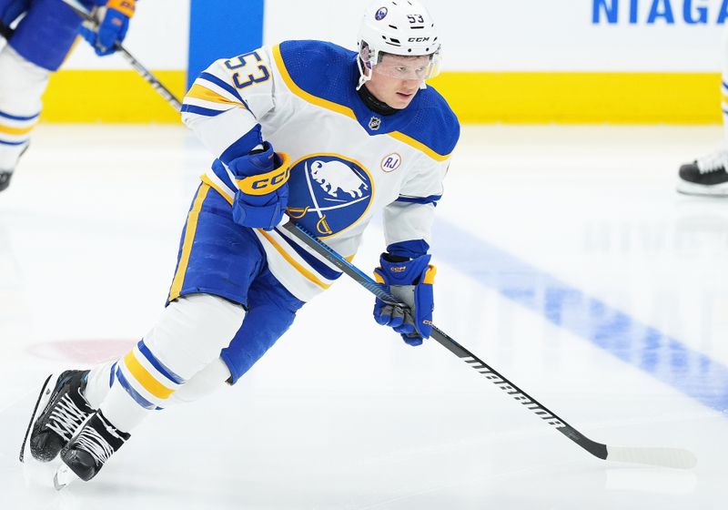 Mar 6, 2024; Toronto, Ontario, CAN; Buffalo Sabres left wing Jeff Skinner (53) skates during the warmup before a game against the Toronto Maple Leafs at Scotiabank Arena. Mandatory Credit: Nick Turchiaro-USA TODAY Sports