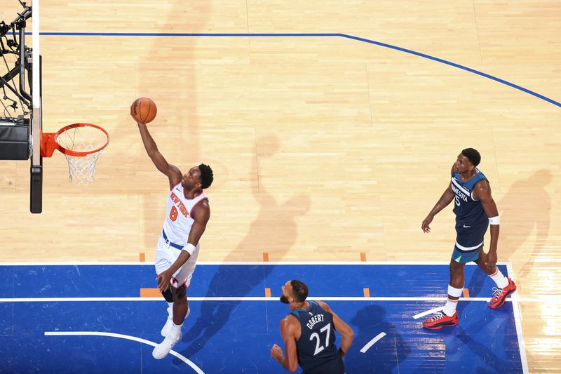 NEW YORK, NY - OCTOBER 13: OG Anunoby #8 of the New York Knicks shoots the ball during the game on October 13, 2024 at Madison Square Garden in New York City, New York.  NOTE TO USER: User expressly acknowledges and agrees that, by downloading and or using this photograph, User is consenting to the terms and conditions of the Getty Images License Agreement. Mandatory Copyright Notice: Copyright 2024 NBAE  (Photo by David L. Nemec/NBAE via Getty Images)