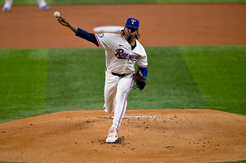 Aug 7, 2024; Arlington, Texas, USA;  Texas Rangers starting pitcher Jose Urena (54) pitches against the Houston Astros during the first inning at Globe Life Field. Mandatory Credit: Jerome Miron-USA TODAY Sports