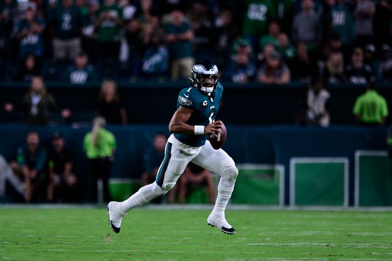 Philadelphia Eagles' Jalen Hurts during an NFL football game against the Minnesota Vikings, Thursday, Sept. 14, 2023, in Philadelphia. (AP Photo/Derik Hamilton)