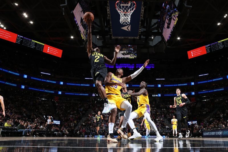 SALT LAKE CITY, UT - FEBRUARY 14: Colin Sexton #2 of the Utah Jazz shoots the ball during the game against the Los Angeles Lakers on February 14, 2024 at Delta Center in Salt Lake City, Utah. NOTE TO USER: User expressly acknowledges and agrees that, by downloading and or using this Photograph, User is consenting to the terms and conditions of the Getty Images License Agreement. Mandatory Copyright Notice: Copyright 2024 NBAE (Photo by Melissa Majchrzak/NBAE via Getty Images)