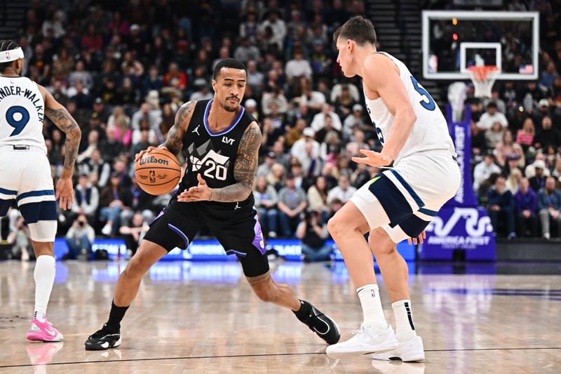 SALT LAKE CITY, UT - JANUARY 30:  John Collins #20 of the Utah Jazz dribbles the ball during the game against the Minnesota Timberwolves on January 30, 2025 at Delta Center in Salt Lake City, Utah. NOTE TO USER: User expressly acknowledges and agrees that, by downloading and or using this Photograph, User is consenting to the terms and conditions of the Getty Images License Agreement. Mandatory Copyright Notice: Copyright 2025 NBAE (Photo by Melissa Majchrzak/NBAE via Getty Images)