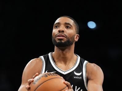 BROOKLYN, NY - DECEMBER 23: Mikal Bridges #1 of the Brooklyn Nets shoots a free throw during the game against the Detroit Pistons on December 23, 2023 at Barclays Center in Brooklyn, New York. NOTE TO USER: User expressly acknowledges and agrees that, by downloading and or using this Photograph, user is consenting to the terms and conditions of the Getty Images License Agreement. Mandatory Copyright Notice: Copyright 2023 NBAE (Photo by Jesse D. Garrabrant/NBAE via Getty Images)