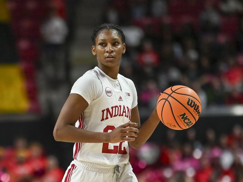 Jan 31, 2024; College Park, Maryland, USA;  Indiana Hoosiers guard Chloe Moore-McNeil (22) looks to pass during the first half against the Maryland Terrapins at Xfinity Center. Mandatory Credit: Tommy Gilligan-USA TODAY Sports